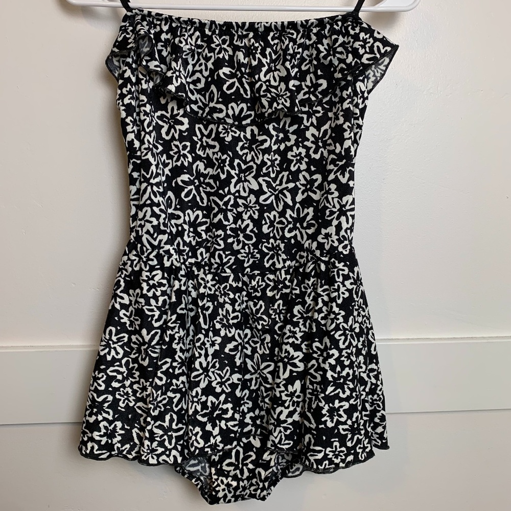Maxine Of Hollywood Black & White Floral Strapless Swim Dress